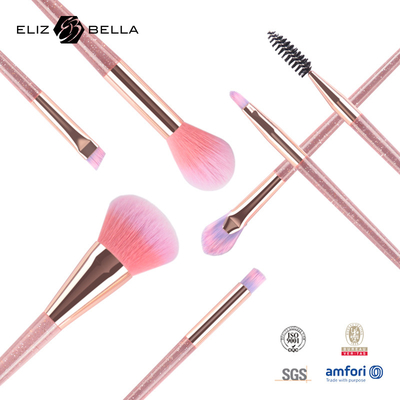 Haar-Kunststoffgriff-Reise-Make-upbürsten-Satz 7pcs Rose Gold Cosmetic Brush Set synthetischer