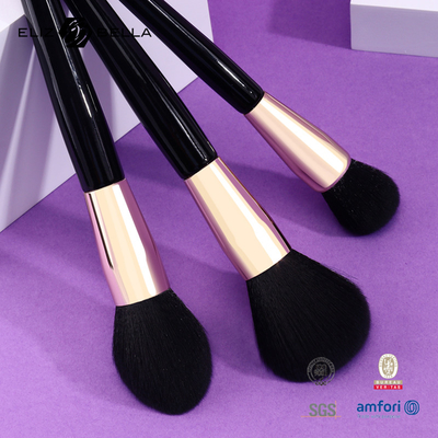 Goldene Aluminiumzwinge Eco klassische schwarze synthetische Haar-Make-upbürste Kabuki freundlich