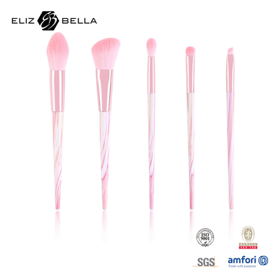 bürstet rosa Plastikmake-up der Zwingen-5pcs synthetischer Haar-strenger Vegetarier personifiziertes kundenspezifisches Logo
