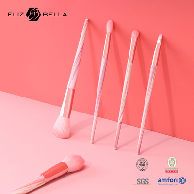bürstet rosa Plastikmake-up der Zwingen-5pcs synthetischer Haar-strenger Vegetarier personifiziertes kundenspezifisches Logo