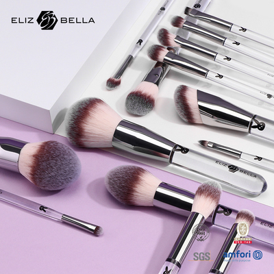 14PCS professionelle Qualität Make-up-Bürste Set glänzende Silber Ferrule und klaren Kunststoff Griff