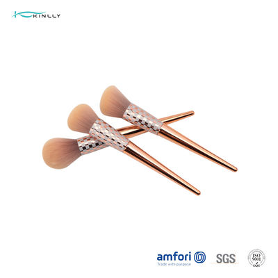Holzgriff-Make-upbürsten Rose Gold Fiber Bristless 3pcs