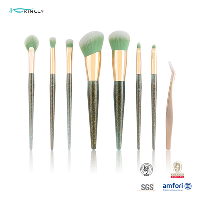 Make-upbürsten-Satz-grüne Farbkunststoffgriff der Eigenmarken-7pcs mit Schönheits-Pinzette