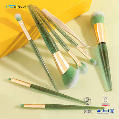 Make-upbürsten-Satz-grüne Farbkunststoffgriff der Eigenmarken-7pcs mit Schönheits-Pinzette