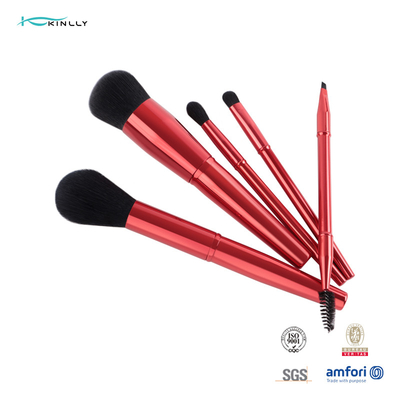Griff-synthetischer Haar-Make-upbürsten-Satz kundenspezifischer Logo Makeup Brush 5PCS Dard roter Metall