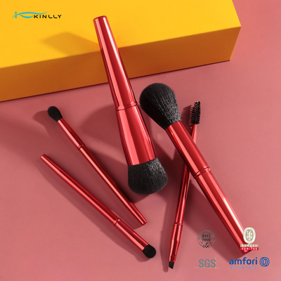 Griff-synthetischer Haar-Make-upbürsten-Satz kundenspezifischer Logo Makeup Brush 5PCS Dard roter Metall