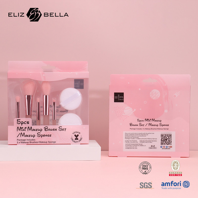 5 Stück süße Reise Make-up Pinsel Kits mit klarem Druck PVC Verpackungskiste OEM