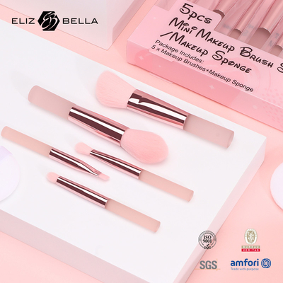 5 Stück süße Reise Make-up Pinsel Kits mit klarem Druck PVC Verpackungskiste OEM