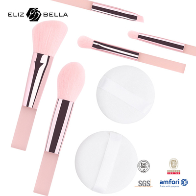 Synthetische Haare, rosa Make-up-Bürsten, Reise-Make-up-Bürsten-Kits mit klarem PVC-Fasten