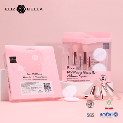 Synthetische Haare, rosa Make-up-Bürsten, Reise-Make-up-Bürsten-Kits mit klarem PVC-Fasten
