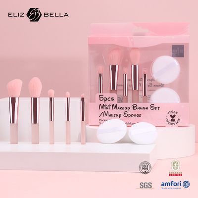 Synthetische Haare, rosa Make-up-Bürsten, Reise-Make-up-Bürsten-Kits mit klarem PVC-Fasten