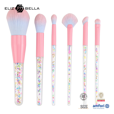 6 Stück Make-up-Bürsten-Set Süßigkeiten Make-up-Bürsten Farben-transparente Bürstengriff Granulär-Kunststoff