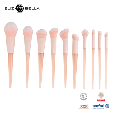 10 Stück Pink Plastic Handle Travel Makeup Brush Set mit synthetischem Haar, Schönheitsbedarf Makeup Tools Pulver, Blush, Eyeshadow