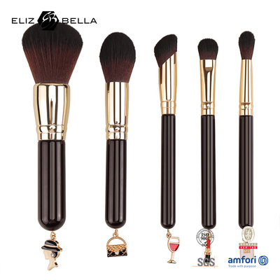 5 Stück individuell anpassbares Reise-Makeup-Bürste-Set Holzgriff Aluminium-Ferrule und 100% synthetisches Haar