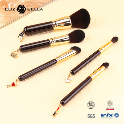 5 Stück individuell anpassbares Reise-Makeup-Bürste-Set Holzgriff Aluminium-Ferrule und 100% synthetisches Haar