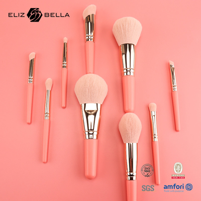 9PCS Cute Make-up Brushes Set mit Anpassung Kurz Holzgriff 100% synthetisches Haar Privatetikett OEM