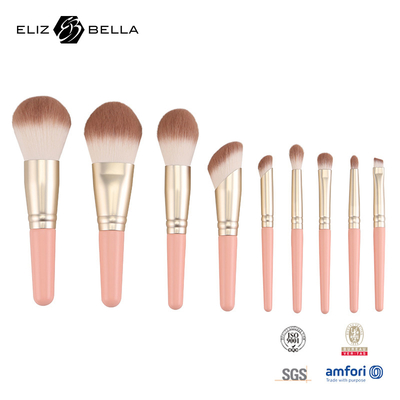 9 Stück professionelles Make-up-Bürste-Set mit Holzgriff und Aluminium-Ferrule