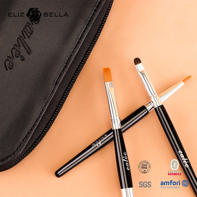 Personalisieren Sie 9 Stück Travel Pro Make-up Bürsten mit schwarzem Holzgriff und Aluminium Ferrule