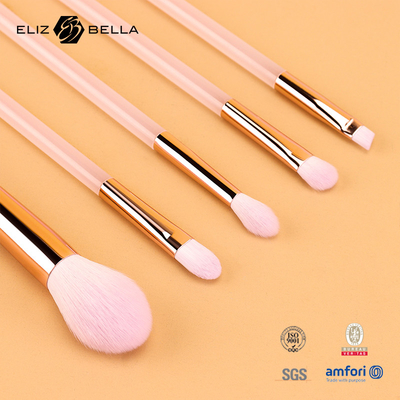 5 Stück rosa Plastik-Schminkbürste, synthetisches Haar-Kosmetik-Bürste Set, Pulver, Augenblendung, Augenschatten-Bürste