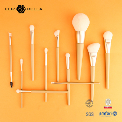 11 Stück schöner Holzgriff Schönheitsmake-up-Bürste Werkzeuge,Aluminium-Ferrule Kosmetik-Bürsten, synthetische Haarbürsten Kits
