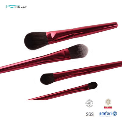 Roter Make-upbürsten-Satz des Holzgriff-7PCS kosmetischer mit kosmetischem Fall