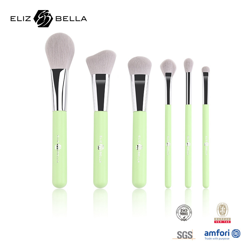 6 Stück Reisegröße Make-up-Bürsten mit Holzgriff, tragbare Kosmetikbürste