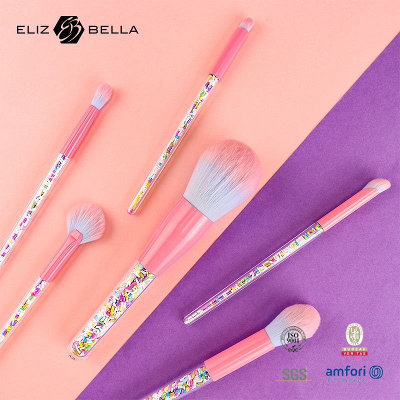6 Stück Make-up-Bürsten-Set Süßigkeiten Make-up-Bürsten Farben-transparente Bürstengriff Granulär-Kunststoff