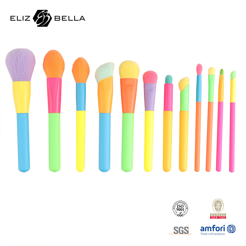 12 Stück professionelle mehrfarbige Make-up-Bürste Set für die Grundlage Pulver Blush Eyeshadow,farbige Kosmetik-Bürste