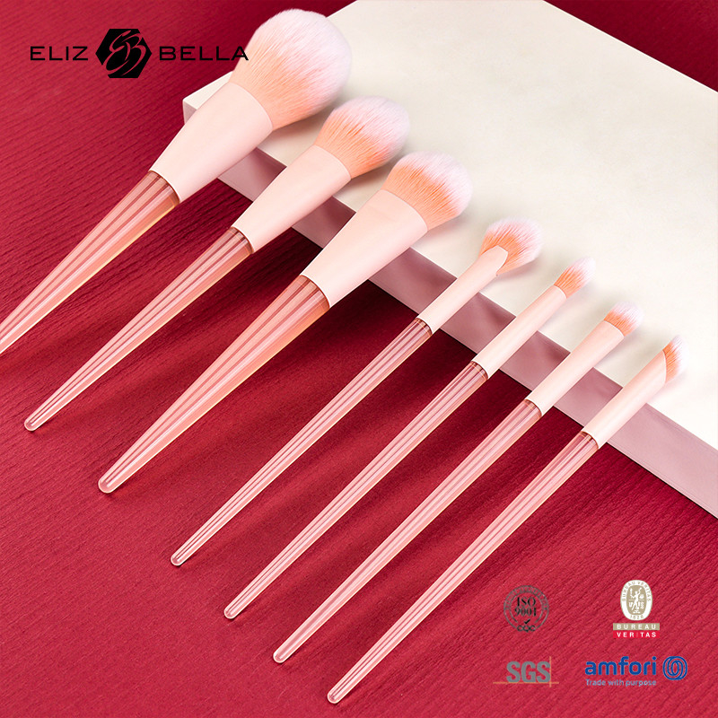 10 Stück Pink Plastic Handle Travel Makeup Brush Set mit synthetischem Haar, Schönheitsbedarf Makeup Tools Pulver, Blush, Eyeshadow