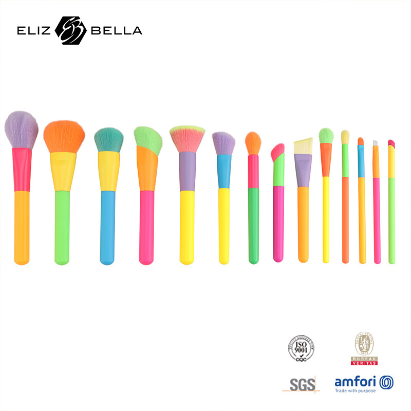 14 Stück individuell gestaltetes Make-up-Pinsel-Set Farbiger Griff und Aluminium-Ferrule enthalten