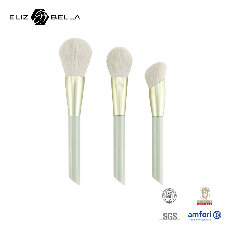 3 Stück individuell angepasste Make-up-Bürste für Pulver, Blush, Konturbürste, Kunststoffgriff und Aluminium-Ferrule